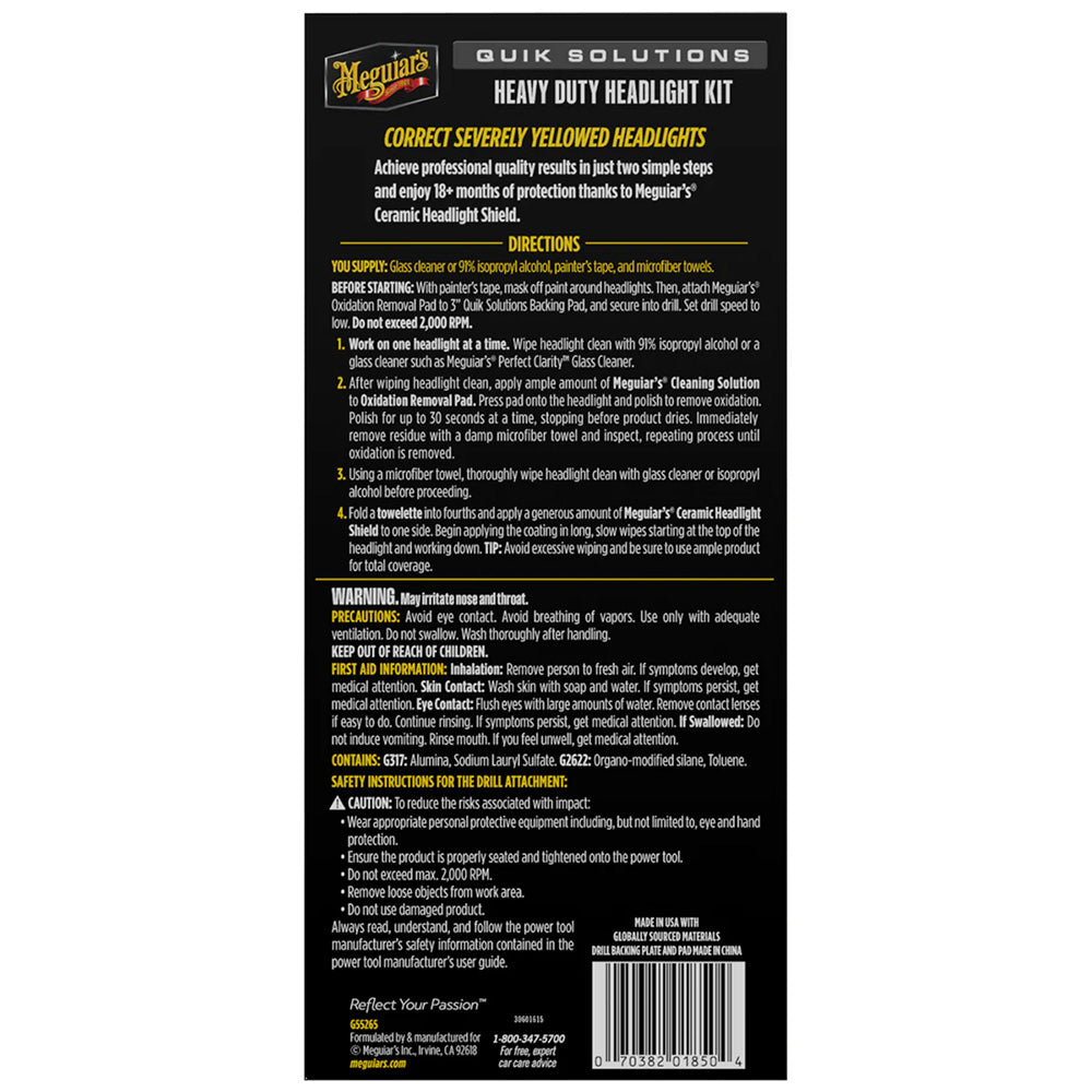 Meguiar's Quik Solutions Heavy Duty Headlight Kit [G55265]